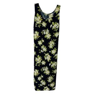 Black Garden Floral Flowers Mid Maxi Loose Relaxed Tank Sun Dress Large